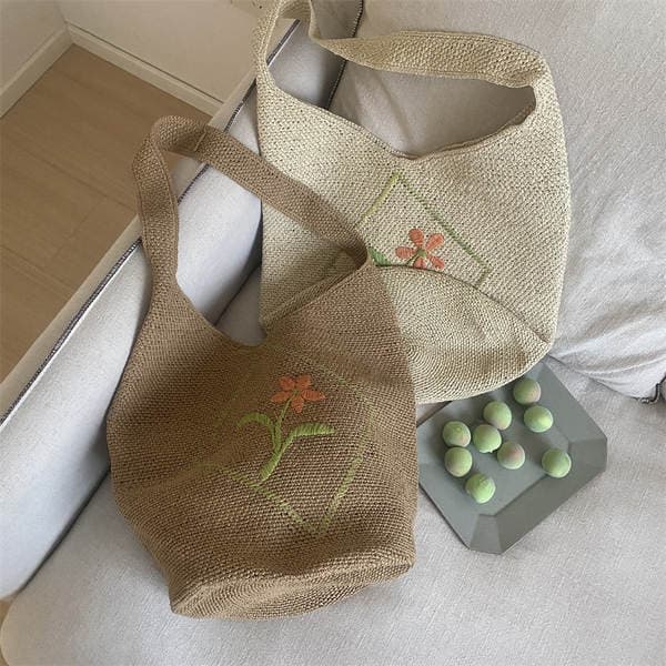 High Quality New Hand-Woven Bucket Bag Crochet Flower Tote Bag Vacation Travel Shoulder Bag For Women Large Capacity