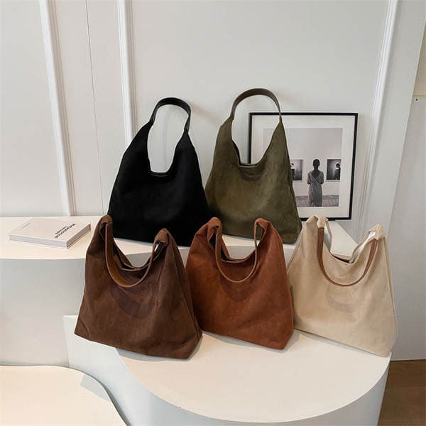 Lazy Style Large Capacity Women's Plush Bread Tote Bag, Simple Commuter Underarm Bag, French Suede Handbag
