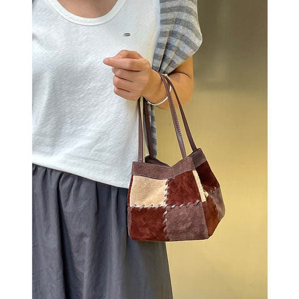 Niche New Retro Matte Cowhide Basket Handbag Contrast Color Dice Bag Fashion Shoulder Bag For Women