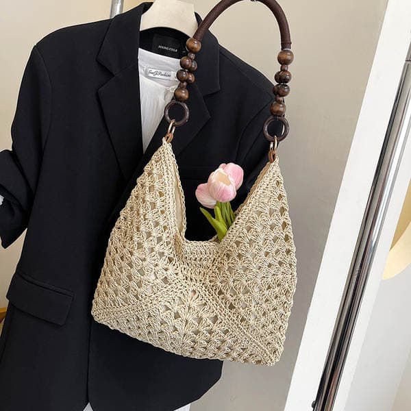 New High-Aesthetic Hollow Woven Bag, Large Capacity Shoulder Bag, Vacation Tote, Beach & Commuter Straw Bag