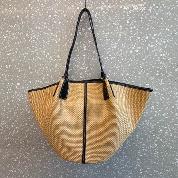 Women's 2026 New Trendy Cowhide Spliced Large Capacity Straw Woven Tote Bag - Vacation Style Fashion Shoulder Bag