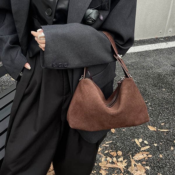 Women's New Niche Suede Baguette Shoulder Bag Retro Matte Top Grain Cowhide Handbag Trendy Bag