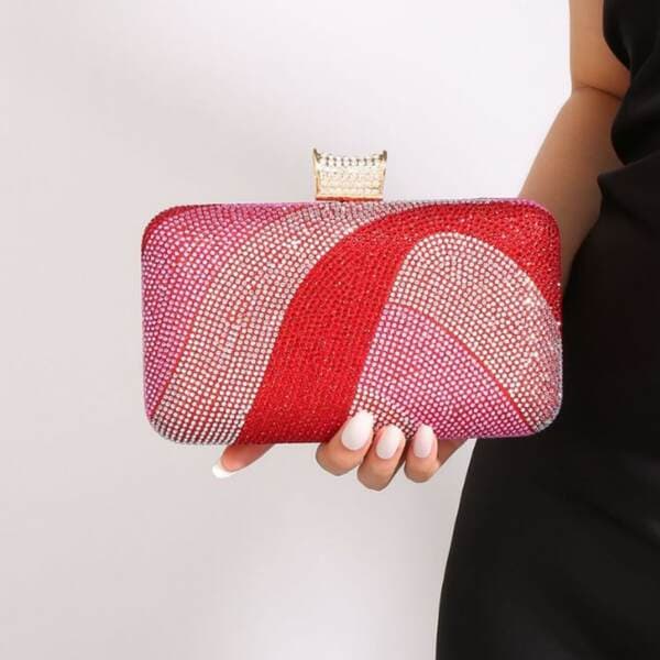 Luxury Women's Evening Clutch Bag - Contrast Color Sparkling Rhinestone Handbag For Banquets And Weddings With High-End Chain Strap
