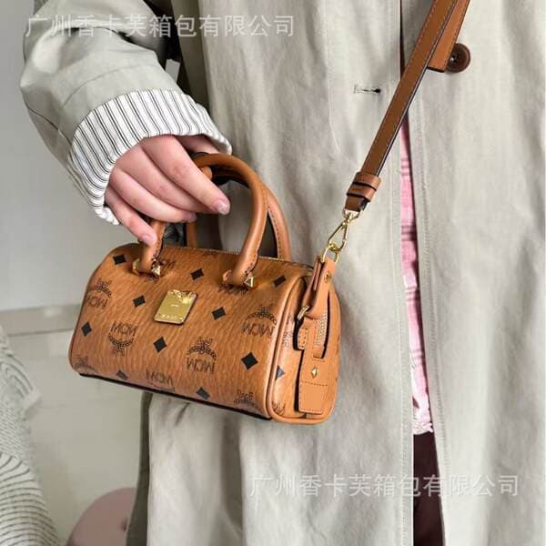 New MC Classic Print Mini Boston Pillow Bag - Fashionable Versatile Handbag, Shoulder Bag, Crossbody Commuter Bag