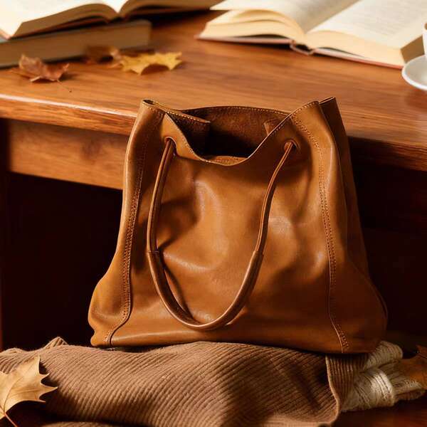 Genuine Vegetable-Tanned Leather Bucket Bag For Women - Crossbody Shoulder Bag, Large Capacity Tote, Vintage Cowhide Leather