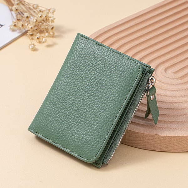 2025 Women's Short Wallet Genuine Leather Ultra-Thin Card Holder Premium Top Grain Cowhide Wallet Japanese Style Cross-Border