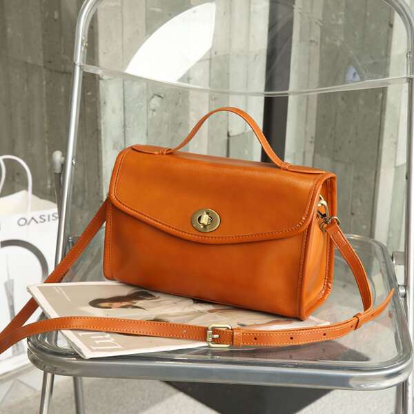 Vegetable-Tanned Top Grain Cowhide Women's Shoulder Bag - Fashionable Multi-Compartment Large Capacity Practical Motorcycle Square Bag