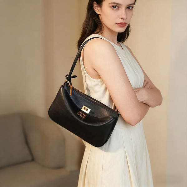 Premium Top Grain Cowhide Leather Underarm Bag For Women Rodeo Shoulder Mahjong Bag Luxury Genuine Leather Commuter Handbag