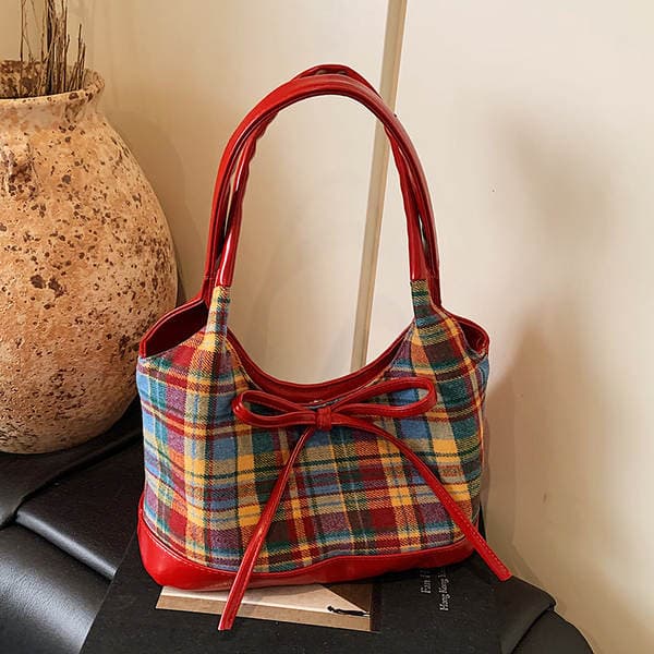 2025 New Korean Trend Preppy Style Plaid Underarm Bag Retro Fashion Versatile Shoulder Bag For Women