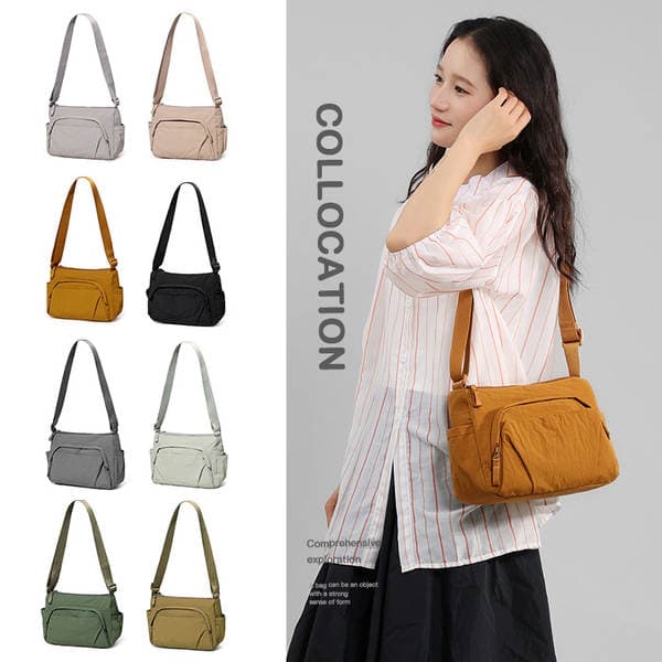 French Style Lightweight Commuter Shoulder Bag, Water-Repellent Nylon Multi-Pocket Crossbody Bag For Women, Trendy Ins Designer Messenger Bag