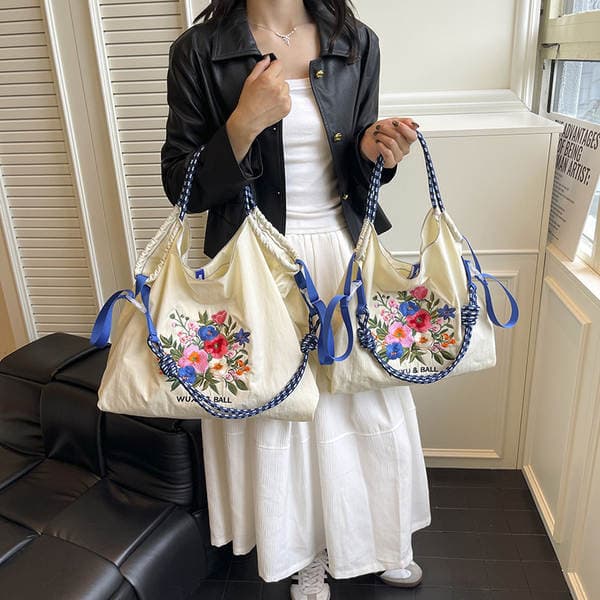 Japanese Style Ballchain New Eco-Friendly Nylon Shopping Bag Large Capacity Commuter Tote Casual Handbag For Women