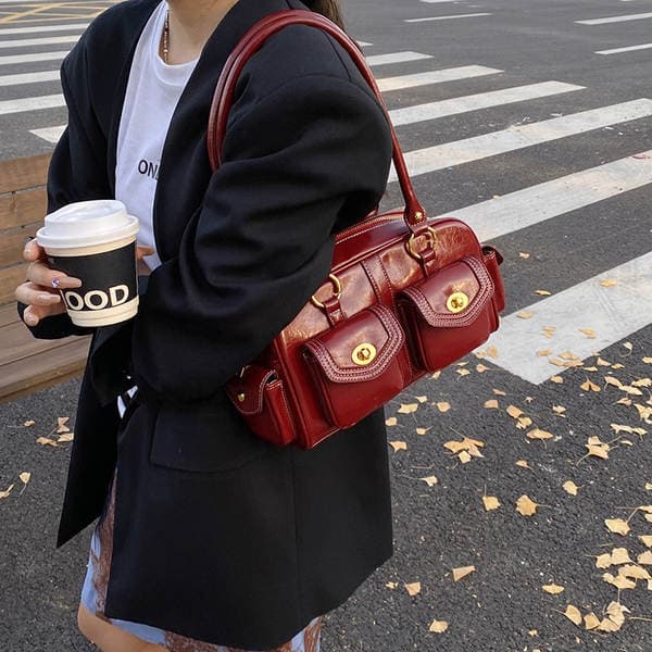 Luxury Vintage Motorcycle Bag For Women - New Fashion Large Capacity Boston Handbag, Versatile Shoulder Bag For Commuting