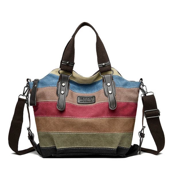 Cross-Border New Canvas Casual Retro Fashion Academic Style Large Capacity Women's Shoulder And Crossbody Contrast Patchwork Bag
