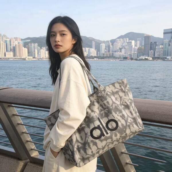 ALO Korean Style Canvas Tote Bag for Women - Large Capacity Versatile Commuter Yoga Handbag Shoulder Bag with Logo