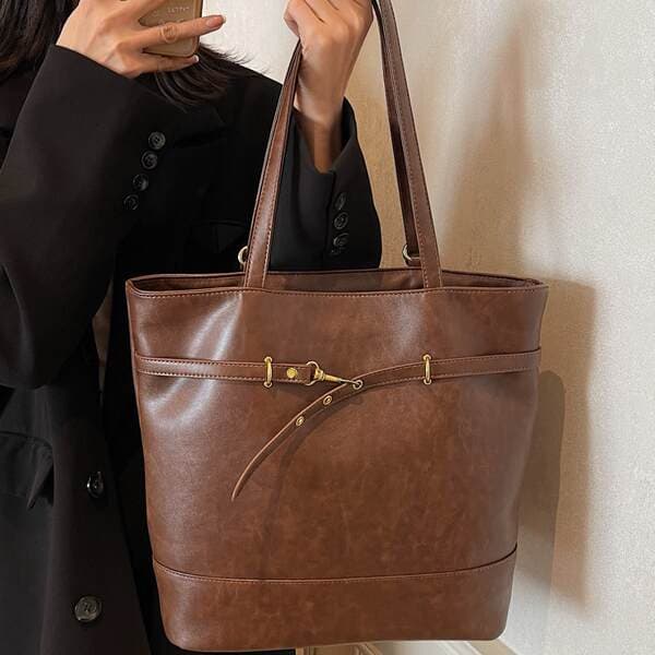 Autumn/Winter Large Capacity Work Commuter Tote Bag For Women 2024 Coffee Brown Leather 2-In-1 Backpack And Crossbody Bag