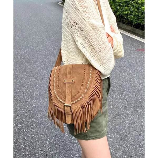 2026 New Handcrafted Faux Suede Tassel Bag For Women Retro Saddle Bag Fashion Trendy Shoulder Small Crossbody Bag