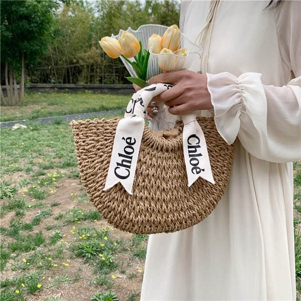 Summer Woven Bag For Women, Niche Design Semi-Circle Straw Bag, Casual Vacation Style Beach Bag, Handbag & Crossbody Bag