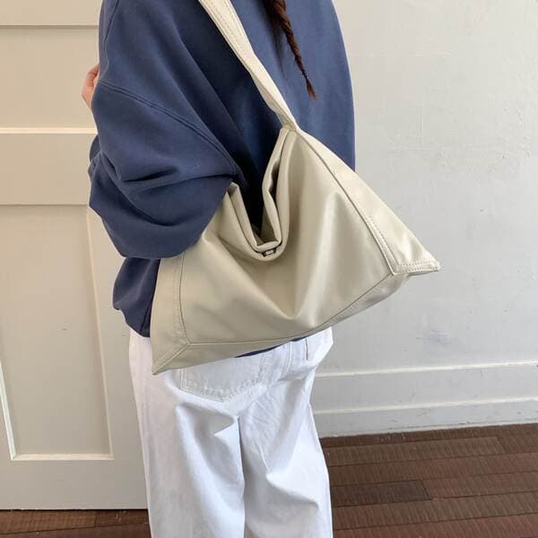 Women's Relaxed Hobo Soft Leather 2026 New Minimalist Underarm Bag Large Capacity Summer Tote For Commuting