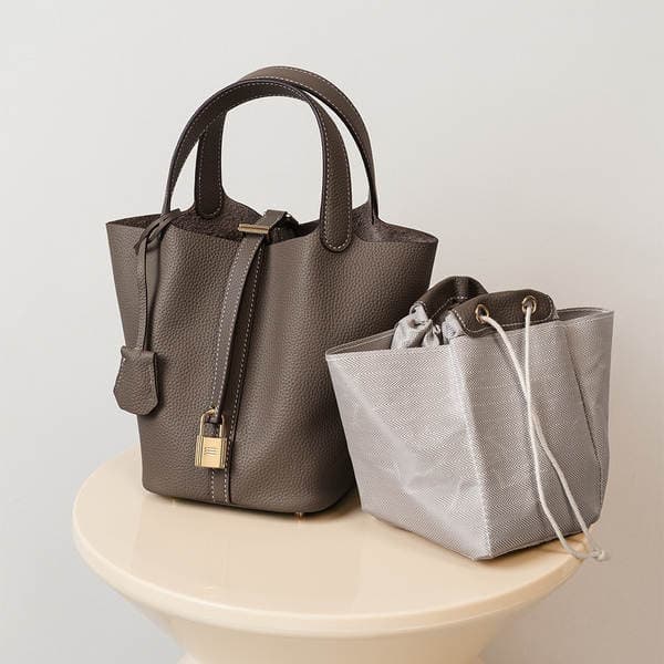 Women's Genuine Leather Handbag, Popular Large Capacity Bucket Bag, Tote Bag, Mom Bag, Wedding Bag, High-End Light Luxury Bag