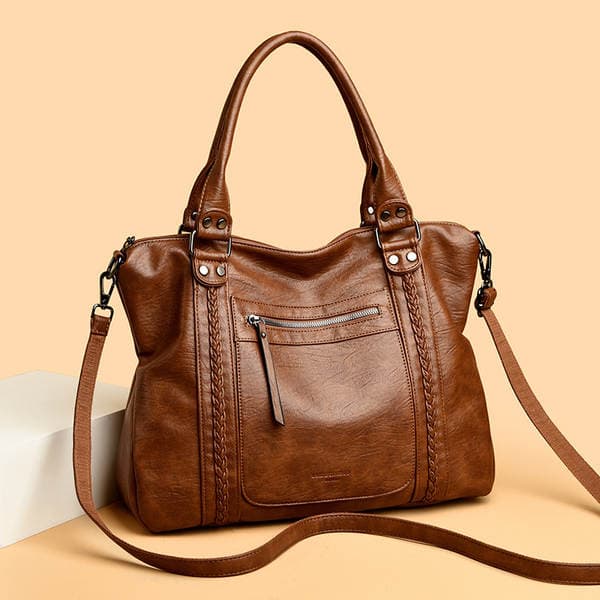 Genuine Leather Women's Handbag New Retro Motorcycle Bag Large Capacity Tote Mom Bag Shoulder Crossbody Bag