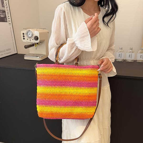 Summer Beach Bag Casual Stylish Handbag Large Capacity French Woven Straw Bag For Seaside Vacation