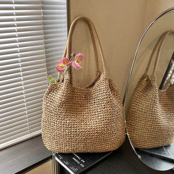 Straw Woven Beach Bag Large Capacity Vacation Shoulder Bag For Women 2026 Summer New Arrival