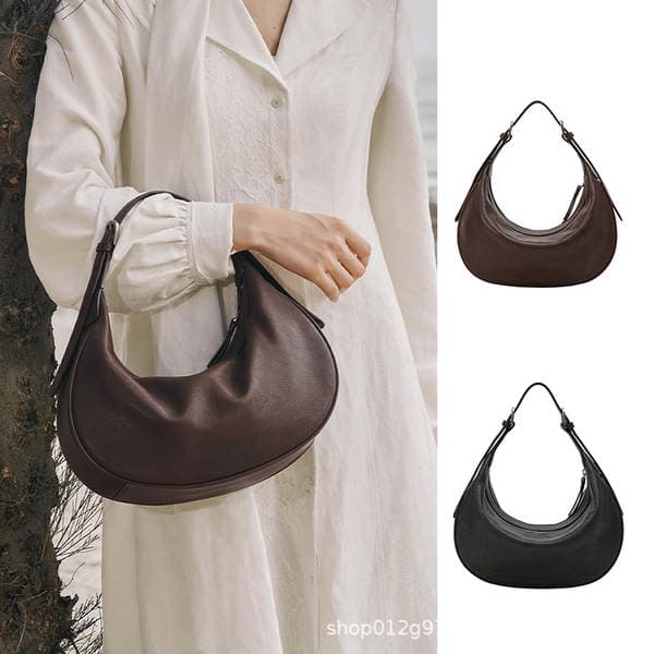 Celebrity Style Qiu Zhen Vegetable Tanned Sheepskin Crescent Hobo Bag Minimalist Versatile Commuter Crossbody Shoulder Underarm Bag For Women