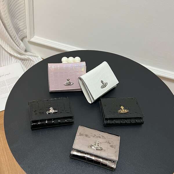 Vivienne Westwood Tri-Fold Women's Short Wallet Patent Genuine Leather 2025 New Arrival Luxury Compact Multi-Slot Card Holder