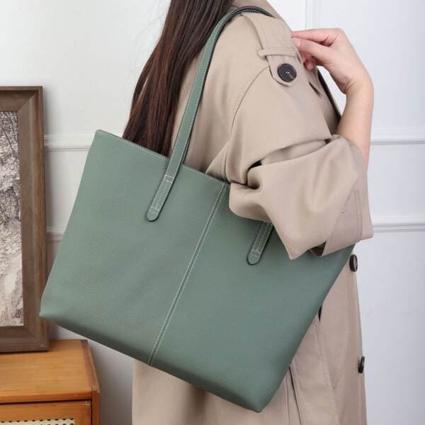Top Grain Cowhide Leather Shoulder Bag For Women, Large Capacity Tote Bag, Simple Shopping Bag, Genuine Leather Laptop Briefcase For Commuting