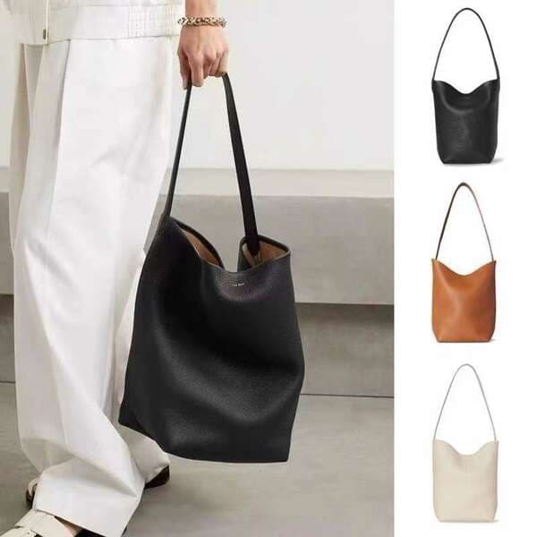 Row Genuine Leather Large Capacity Bucket Bag Soft Leather Luxury Commuter Tote Shoulder Handbag For Women