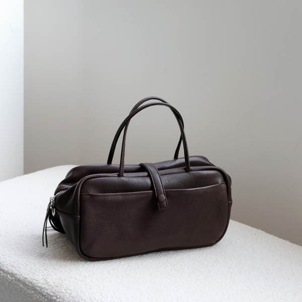 Retro Commuter Vegetable-Tanned Sheepskin Boston Handbag, Versatile Shoulder & Crossbody Women's Soft Bowling Bag