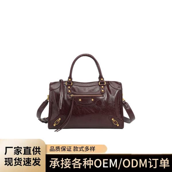 Genuine Leather B-Style Motorcycle Bag For Women 2026 New Large Capacity Retro Grained Oil Wax Leather Shoulder Crossbody Bag