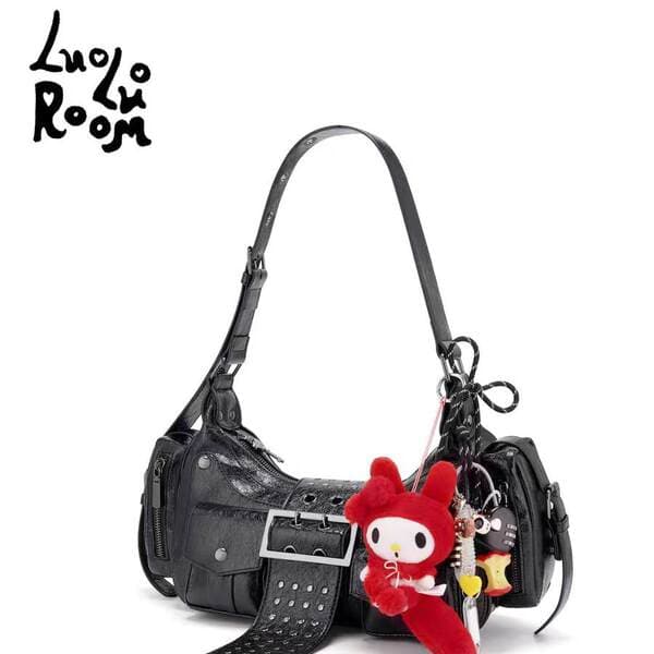 LuoLuoRoom Original "Rebellious Concubine" Black Women's Handbag/Shoulder Bag (Motorcycle Bag Without Pendant)