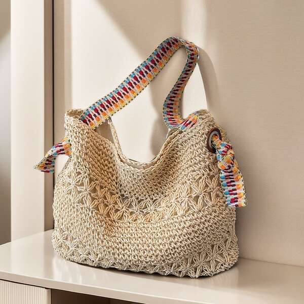 Fashion Vacation Style Straw Woven Bag For Women 2025 New Trendy Large Capacity Casual Beach Shoulder Bag