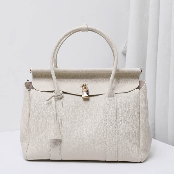 Top Grain Cowhide Large Capacity Commuter Bag Luxury Handheld Shoulder Crossbody Bag Clasp Genuine Leather Tote Briefcase