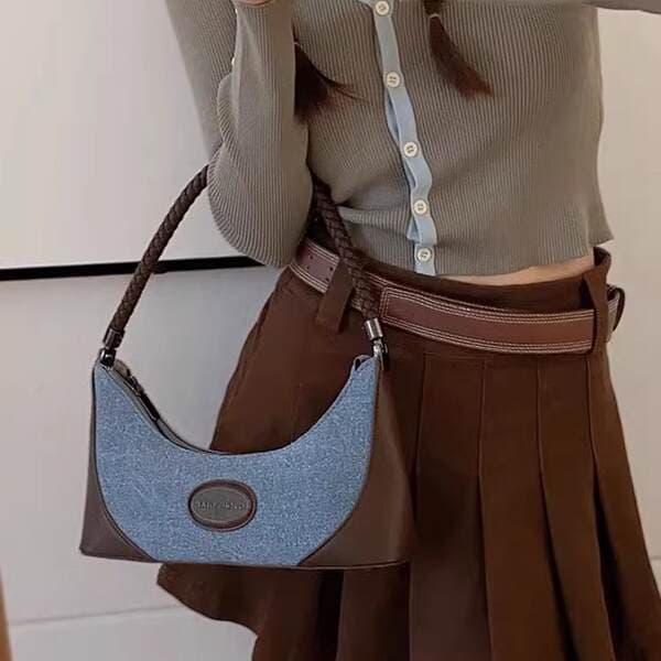 Denim Canvas Baguette Bag Women's Shoulder Bag 2025 New Niche Design Handheld Underarm Bag For Work And Commuting
