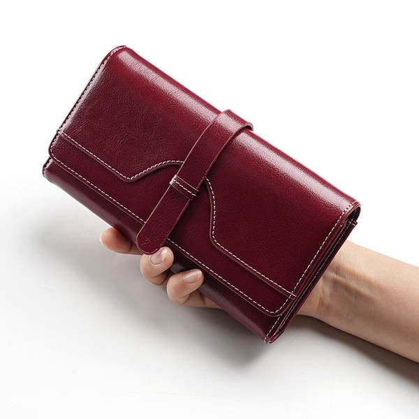 Women's Genuine Leather Wallet High-End Long Clutch Oil Wax Leather Vintage Multifunctional RFID Blocking Wallet