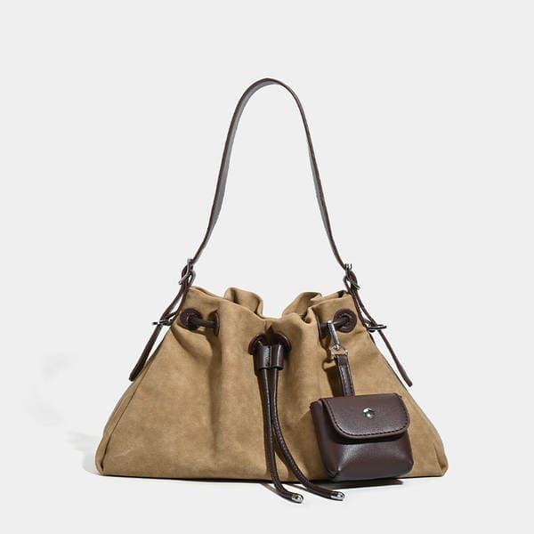 Vintage Suede Commuter Tote Bag For Women, Large Capacity Pleated Bucket Bag, Casual Versatile Shoulder And Crossbody Bag