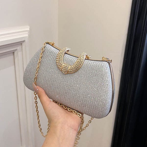 New Trendy Cross-Border Glitter Handheld Evening Clutch Bag, European And American Style Small Square Elegant Socialite Bag