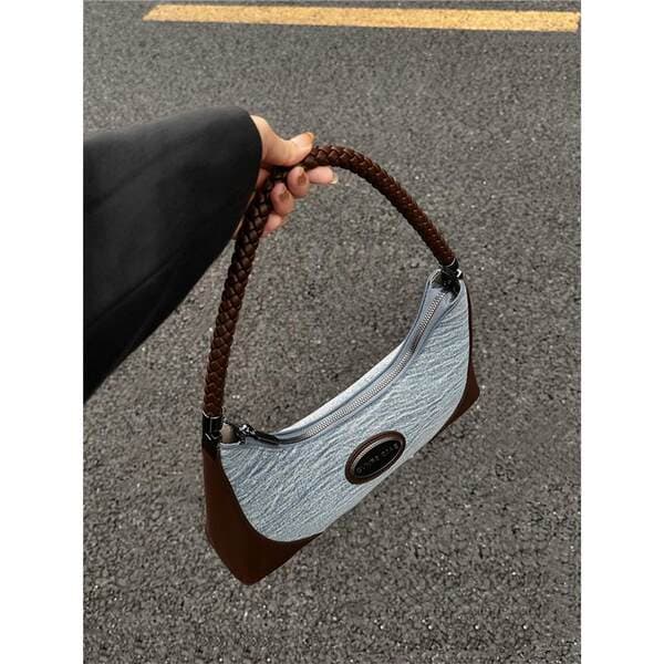 Denim Canvas Baguette Bag For Work Commute, Women's Single Shoulder Bag 2025 New Niche Design Handheld Underarm Bag