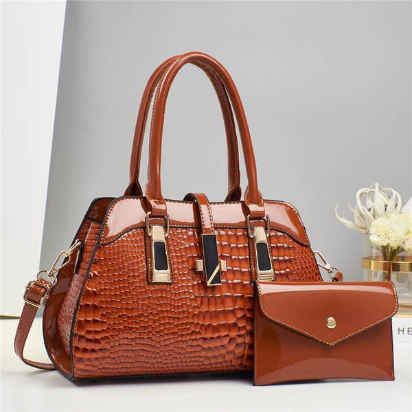 Taizhou Women's Handbag Patent Leather Top Handle Bag With Matching Pouch Crocodile Embossed Shoulder & Crossbody Bag