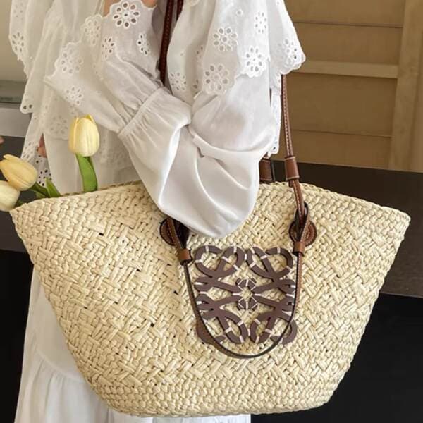 Luojia Straw Woven Bag For Women Handmade Woven Bag 2024 New Retro Tote Bag Beach Vacation Handbag