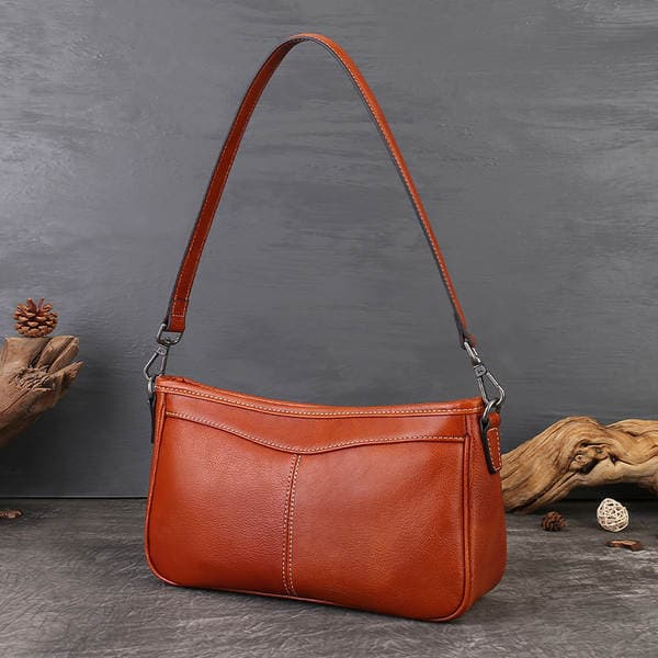 Amazon Bestseller Cross-Border Underarm Bag Retro Top Grain Cowhide Small Square Bag Versatile Luxury Single Shoulder Baguette Bag For Women