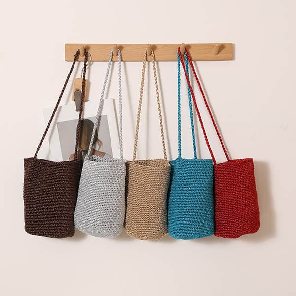 Korean Style Fashion Crossbody Straw Woven Bag - New Solid Color Bucket Bag, Versatile Woven Beach Bag For Vacation