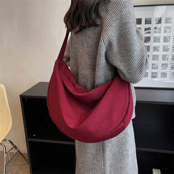Women's Nylon Shoulder Bag Large Capacity Student Tote Commuter Crossbody Dumpling Bag Minimalist Soft Canvas Bag