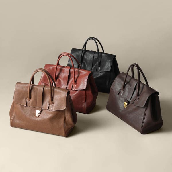 Women's Genuine Leather Handheld Briefcase Retro Large Capacity Commuter Top Grain Vegetable Tanned Cowhide Bag