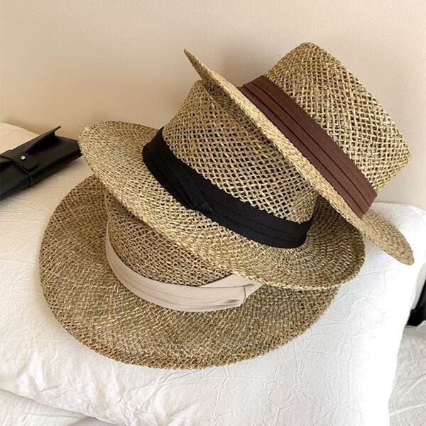 [Box + Hat Support] Old Money Style Hollow Flat Top Straw Hat For Women, Summer Beach Vacation Woven Sun Hat, French Style