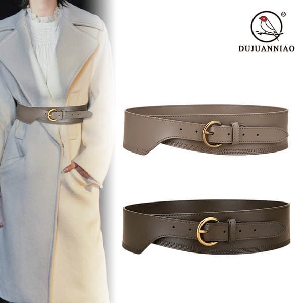 Vintage Genuine Leather Waist Belt For Women, Wide Decorative Leather Belt For Sweaters And Trench Coats, Cowhide Waist Cincher
