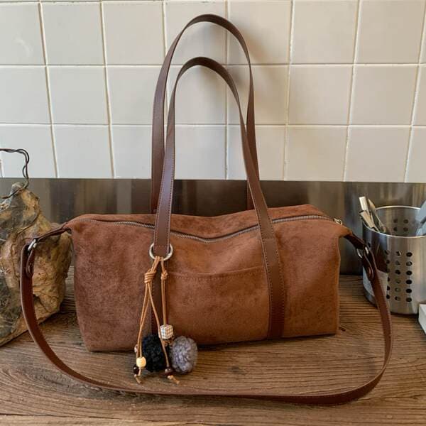 Women's Suede Winter Retro Matte Baguette Underarm Bag Large Capacity Versatile Casual Crossbody Bowling Bag