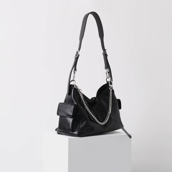 First Layer Soft Cowhide Leather, 2025 New Arrival, Warrior Black Motorcycle Single Shoulder Messenger Bag, Women's Genuine Leather Chain Tote Bag, Large
